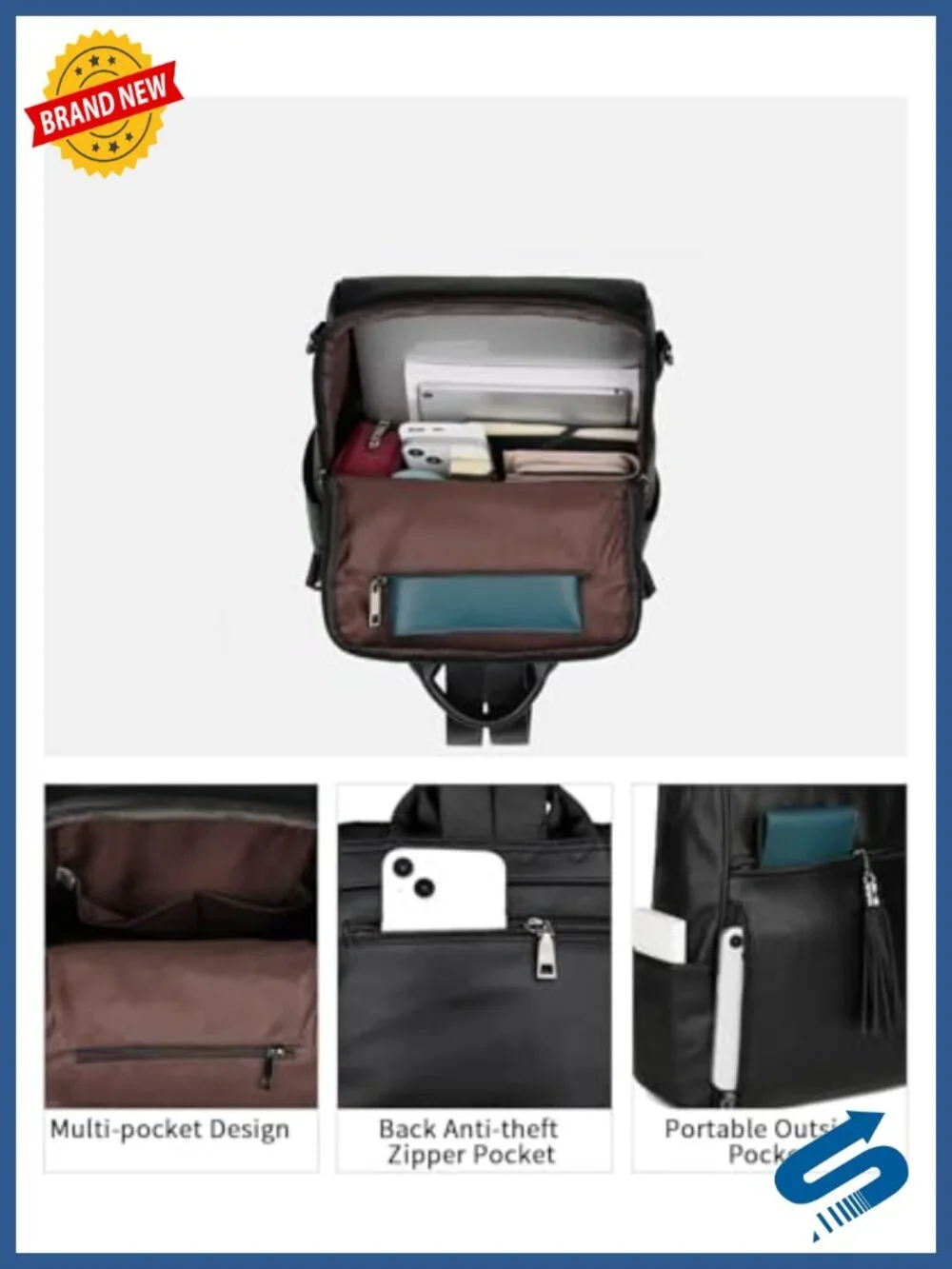Waterproof Vegan Leather Backpack for Women, 13 inch Travel Work Bag